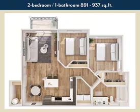 2x1 (891 sqft) B-105 floor plan